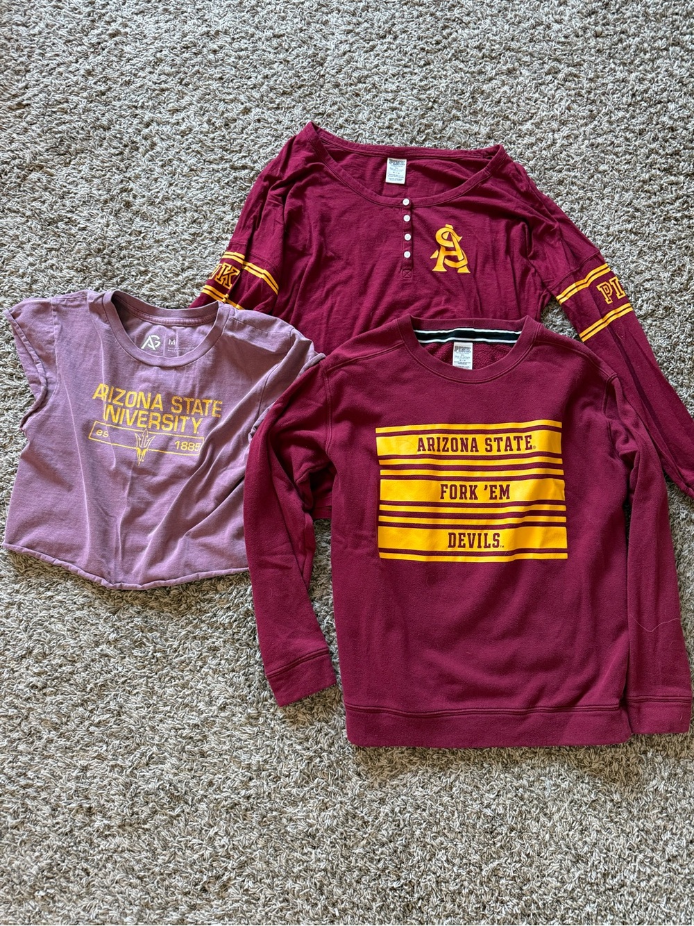 PINK Arizona State Maroon & Gold Sweatshirt & AG Shirt Trio